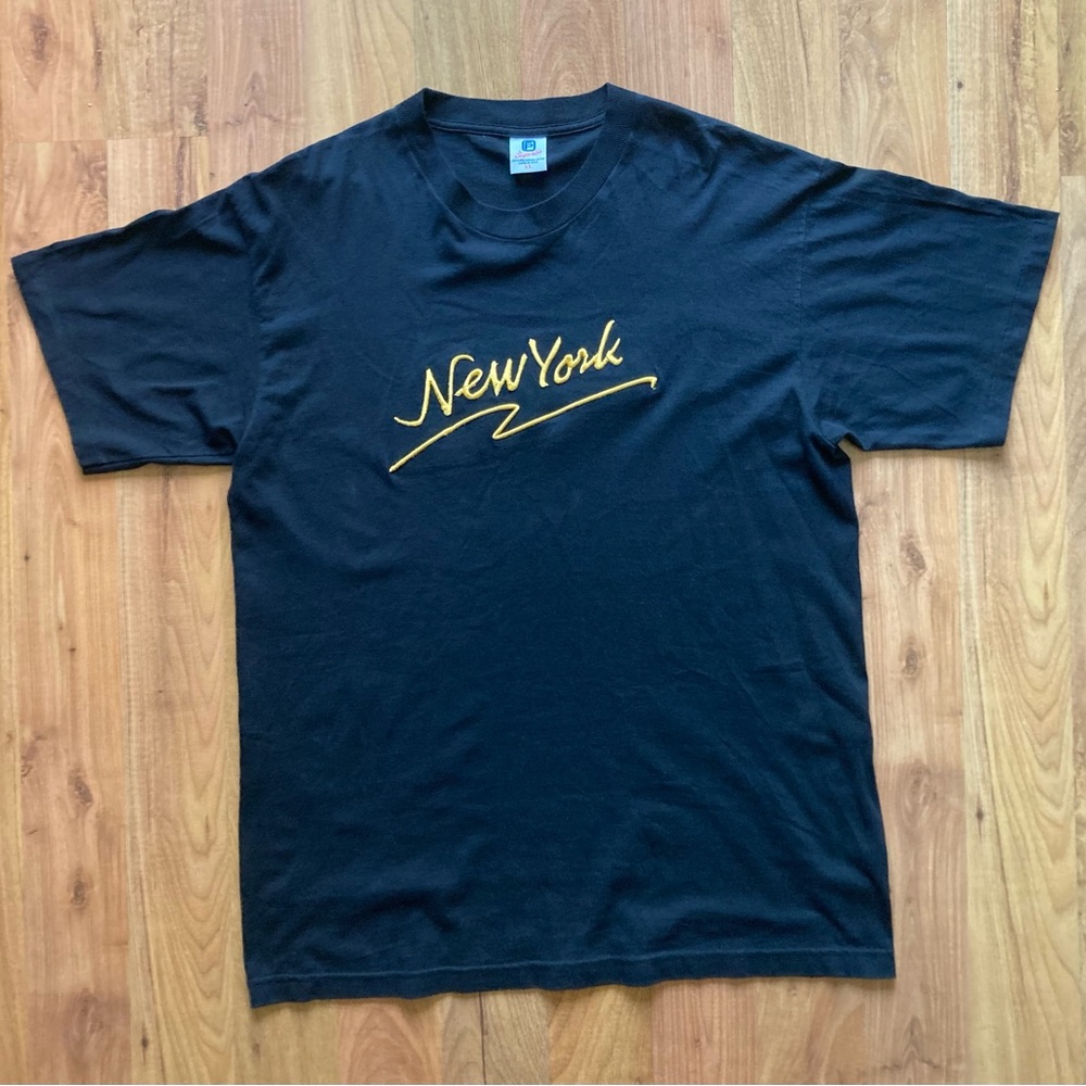 Superior Vintage Single Stitch Black Tshirt Embroidered New York USA Made Sz XL